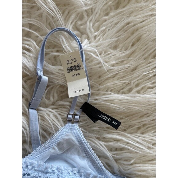 Aerie Real Power Wireless Push Up Joy Convertible Lace Bra Size 34C Light Blue - Picture 7 of 10